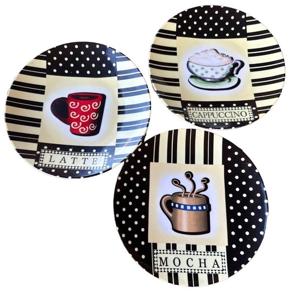 Set of 3 Coffee Decorative Collector Plates Latte Cappuccino Mocha Themes 8" - Picture 1 of 8